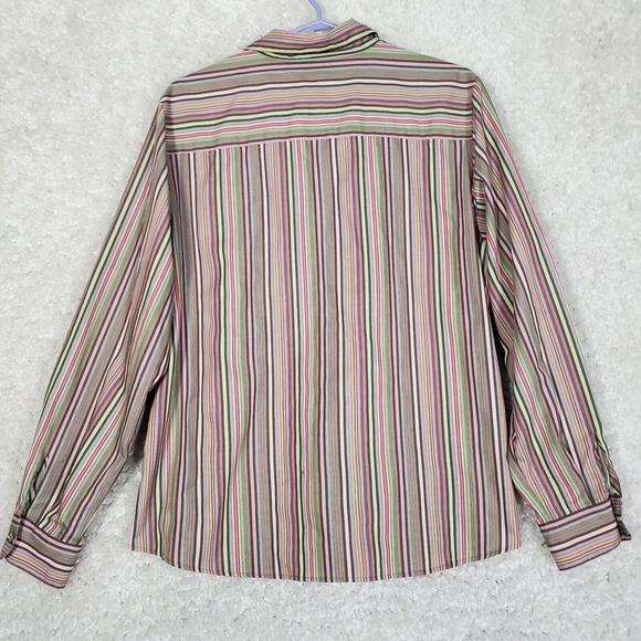 Foxcroft Womens Wrinkle Free Shirt Size 14 Pink Green‎ Stripe Button Up Office - Picture 5 of 10
